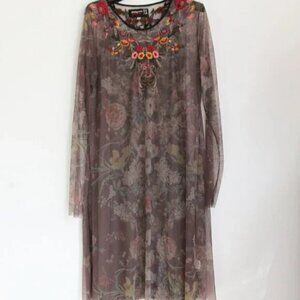 Johnny Was Biya Burnette Mesh Overlay Embroidered Dress